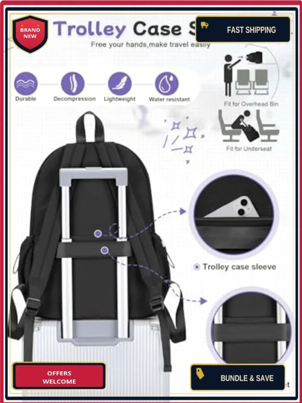 Water Resistant Nylon Laptop Backpack for School Travel Commute